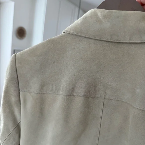 Vintage 90s Express Beige Suede Leather Shirt Jacket - Picture 8 of 9